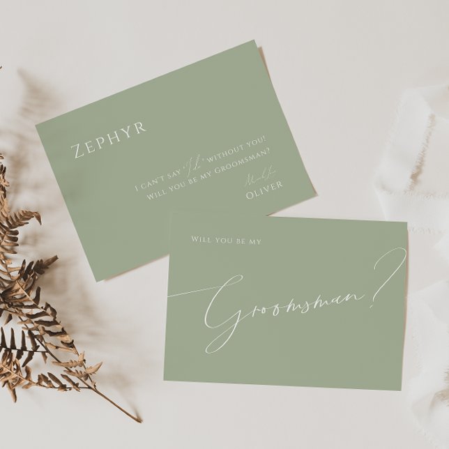 Whimsiskt skript | Sage Groomsman Frieri kort (Skapare uppladdad)