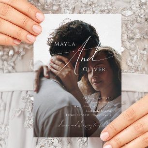 Whimsiskt skript   Svart Avslappnad Photo Bröllop Inbjudningar