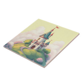 Whimsiskt slott med grön trädgård kakelplatta