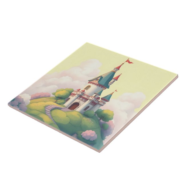 Whimsiskt slott med grön trädgård kakelplatta (Sidan)