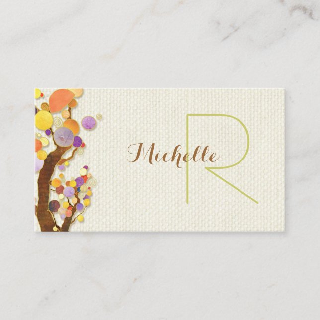 Whimsiskt Träd + Burlap Monogram Visitkort (Framsida)