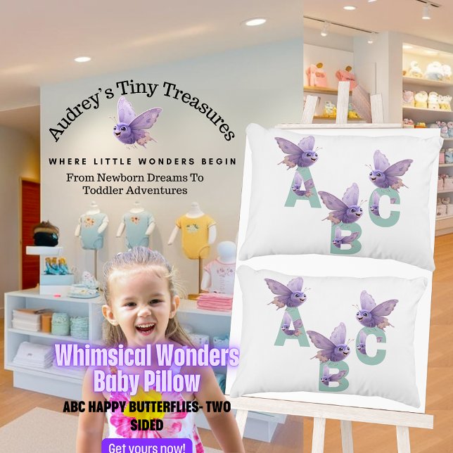 Whimsiskt underverk ABC Butterfly Baby Pillow Prydnadskudde (Skapare uppladdad)