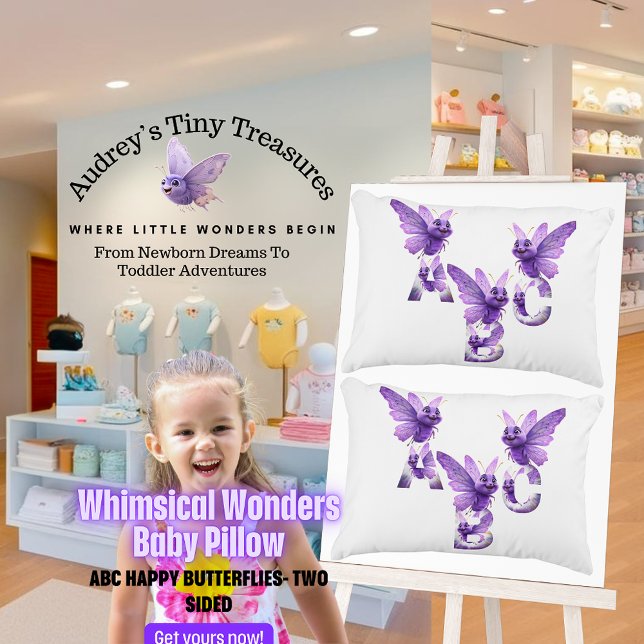 Whimsiskt underverk ABC Butterfly Baby Pillow Prydnadskudde (Skapare uppladdad)