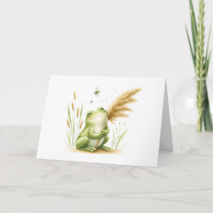 Whimsiskt vattenfärgsgrodd med Pampas Grass Blank Kort