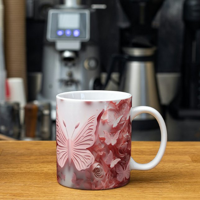 Whimsiskt Vingar: 3D Rosa Butterfly Coffee Mugg (Skapare uppladdad)