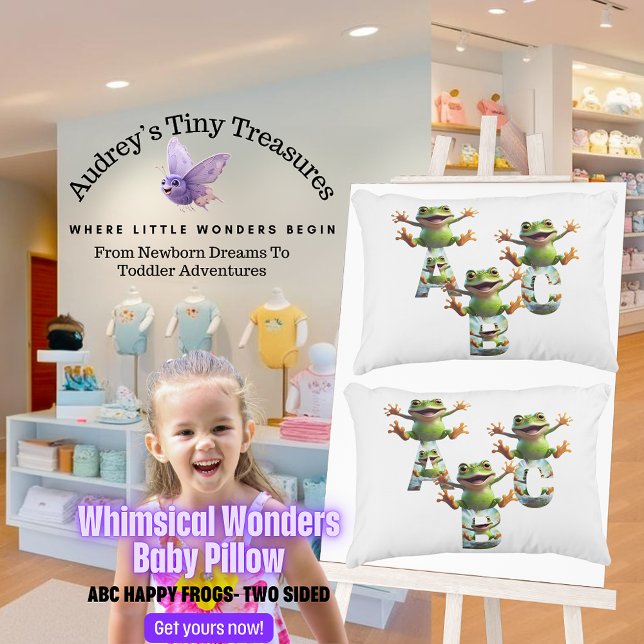 Whimsiskt Wonders ABC Frogs Baby Pillow Prydnadskudde (Skapare uppladdad)