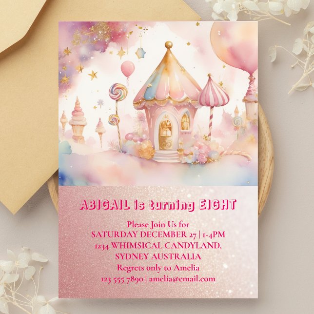 Whimsiskt Wonders Candyland Birthday-kort Inbjudningar (Skapare uppladdad)