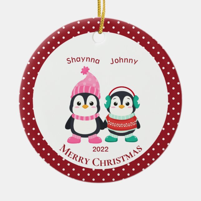Whimsister & Brother Penguins Personlig Julgransprydnad Keramik (Framsidan)