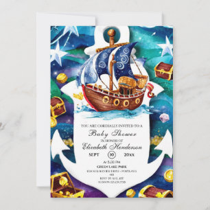 Whimsiure Treasure Pirat Baby Shower Inbjudningar