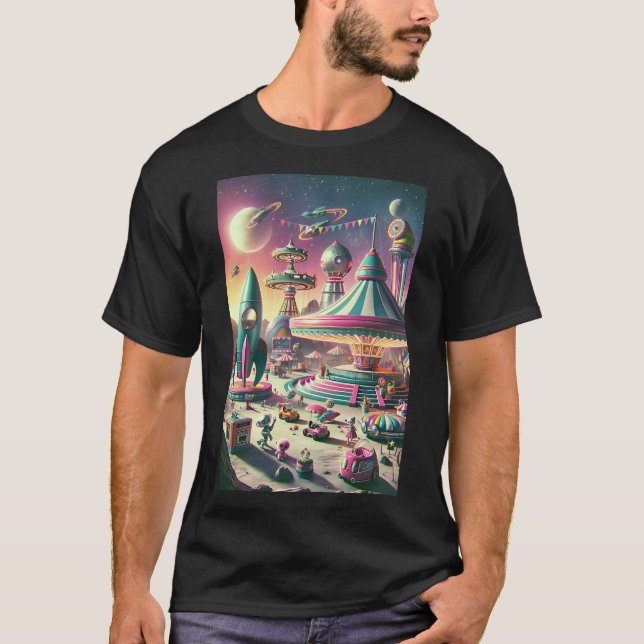 Whimsival Space Carnival i Bright Bold Färg T Shirt (Framsida)