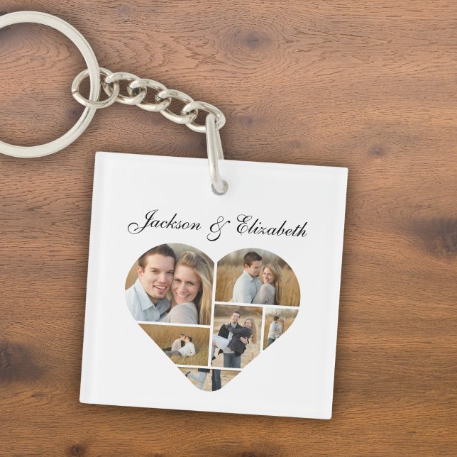 Whimsivt, strålande Personlig Fotokollage (Personalized Heart Photo Collage Acrylic Keychain)