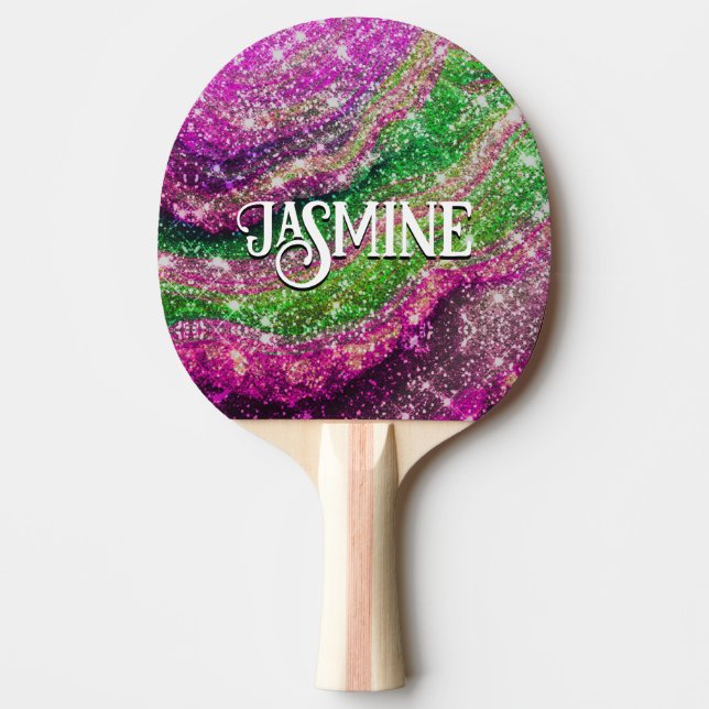 Whimsix vågigt rosa grönt Glitter monogram Pingisracket (Framsidan)