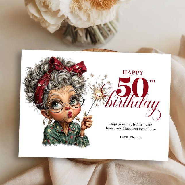 Whimsy 50 woman funny greeting card birthday joy inbjudningar (Whimsy 50 woman funny greeting card birthday joy)