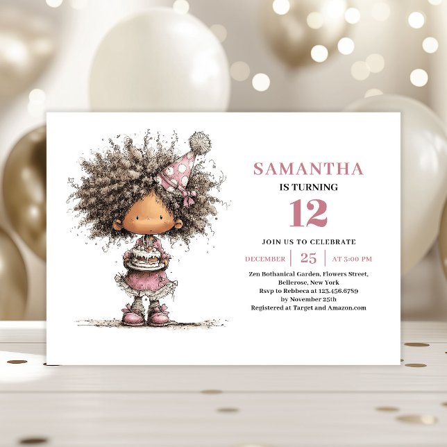 Whimsy Barnkalasinbjudan Dammtrosa Utskriftbar Inbjudningar (Whimsy Kids Birthday Invite Dusty Pink Printable Card)