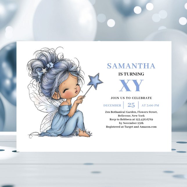 Whimsy Blå Älvflicka 2-års Födelsedags Magisk inbj Inbjudningar (Whimsy Blue Fairy Girl 2nd Birthday Magic invitation)