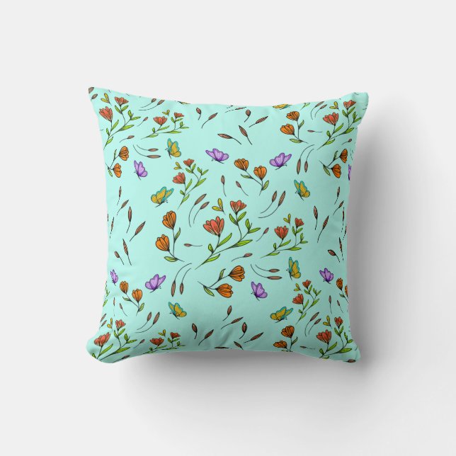 Whimsy Bloom Blommig – Handritad Botanisk Kudde (Framsida)