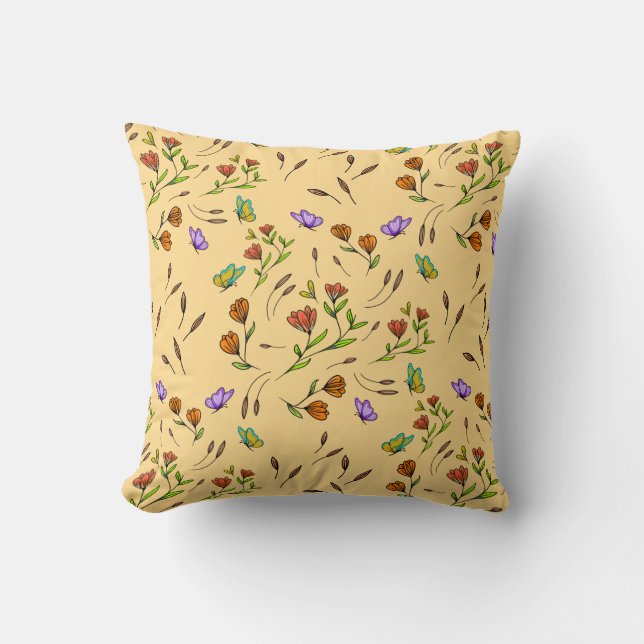 Whimsy Bloom Blommig – Handritad Botanisk Kudde (Framsida)