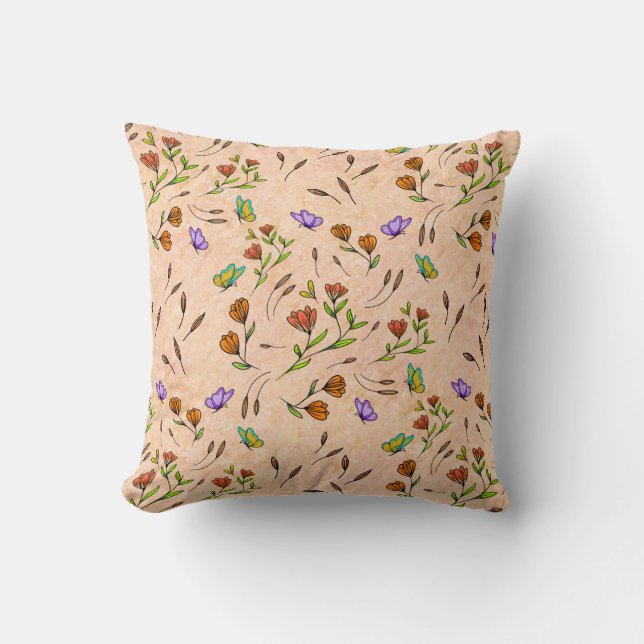 Whimsy Bloom Blommig – Handritad Botanisk Kudde (Framsida)