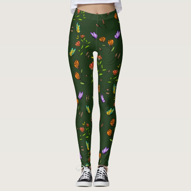 Whimsy Bloom Floral Butterfly Pattern Leggings (Framsida)