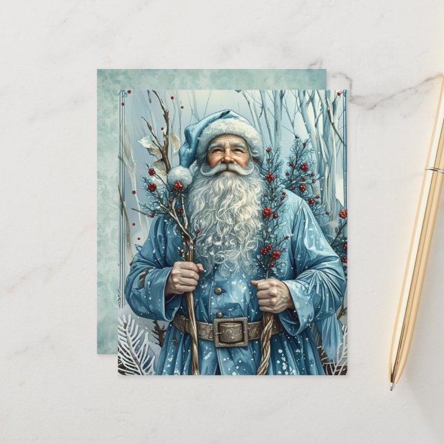 Whimsy Blue Christmas Santa Scrapbook Paper (Fram/Back In Situ)