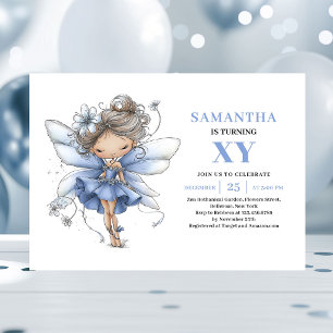 Whimsy Blue Fairy Girl 3-års födelsedagsinbjudan i Inbjudningar