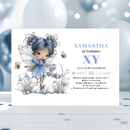 Whimsy Blue Fairy Girl 4-års födelsedags Pastell i Inbjudningar