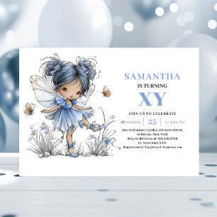 Whimsy Blue Fairy Girl 4-års födelsedags Pastell i Inbjudningar