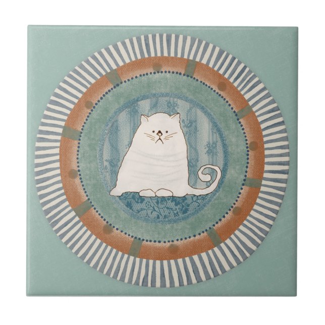 Whimsy Catmint Blå Terrakotta Aqua Teal Kakelplatta (Framsidan)