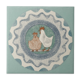 Whimsy Chickens Mint Blue Terracotta Teal Aqua Kakelplatta