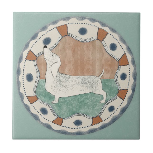 Whimsy Dog Mint Blå Terrakotta Teal Aqua Kakelplatta (Framsidan)
