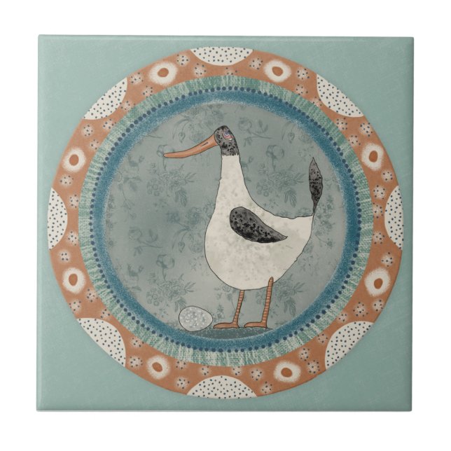 Whimsy Duck Mint Blue Terracotta Teal Aqua Kakelplatta (Framsidan)