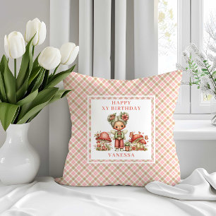 Whimsy Fairy 4-års födelsedag Röda blommor Kudde