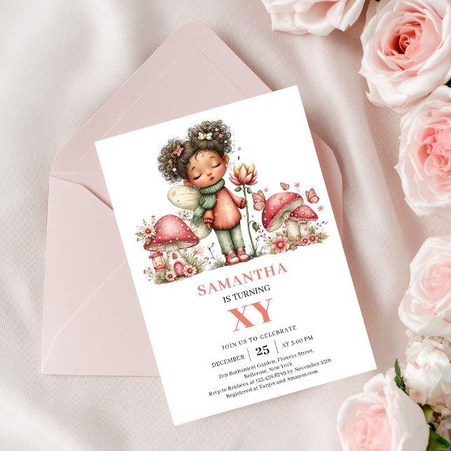 Whimsy Fairy 5-års födelsedags rosenfärgad blommig Inbjudningar (Whimsy Fairy 5th Birthday Pink Floral Invitation)