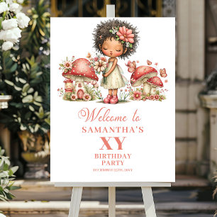 Whimsy Fairy 6-årsdag Rosa Blommor Välkommen Poster