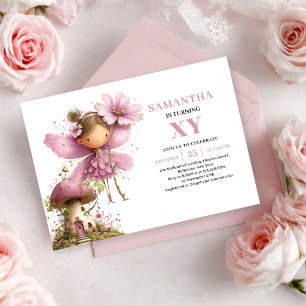 Whimsy Fairy Girl 4-års födelsedag Dammtrosa inbju Inbjudningar
