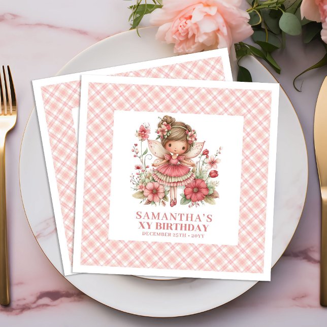 Whimsy Fairy Girl 4-års födelsedag Pastell Rosa se Pappersservett (Whimsy Fairy Girl 4th Birthday Pastel Pink napkins)
