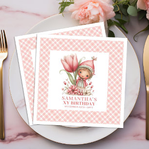 Whimsy Fairy Girl 4-års födelsedags florala rosa s Pappersservett