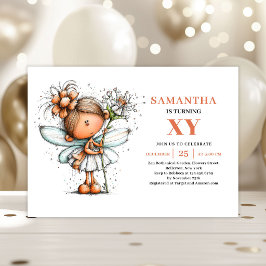 Whimsy Fairy Girl 4-års födelsedagsinbjudan i past Inbjudningar