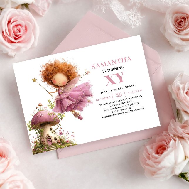 Whimsy Fairy Girl 4-årsdag Rose Guld Inbjudningar (Whimsy Fairy Girl 4th Birthday Rose Gold invitation)