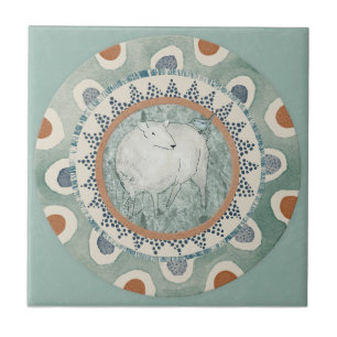 Whimsy Får & Fågel Mint Blå Terrakotta Aqua Kakelplatta