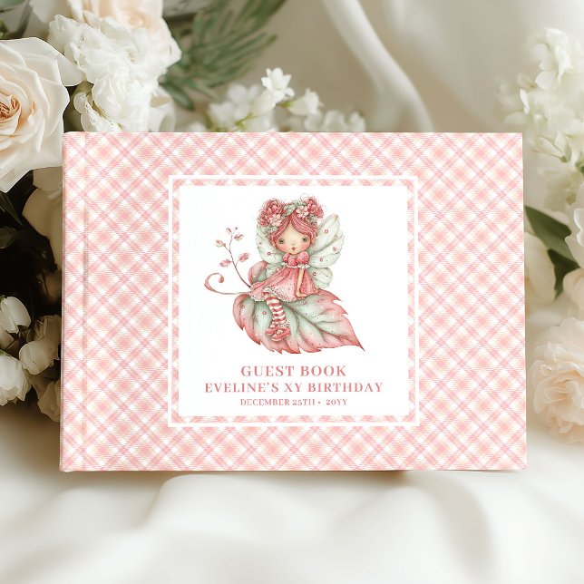 Whimsy Fe-girl Födelsedag Blush Blommig Gästbok (Whimsy Fairy Girl Birthday Blush Floral Guestbook)