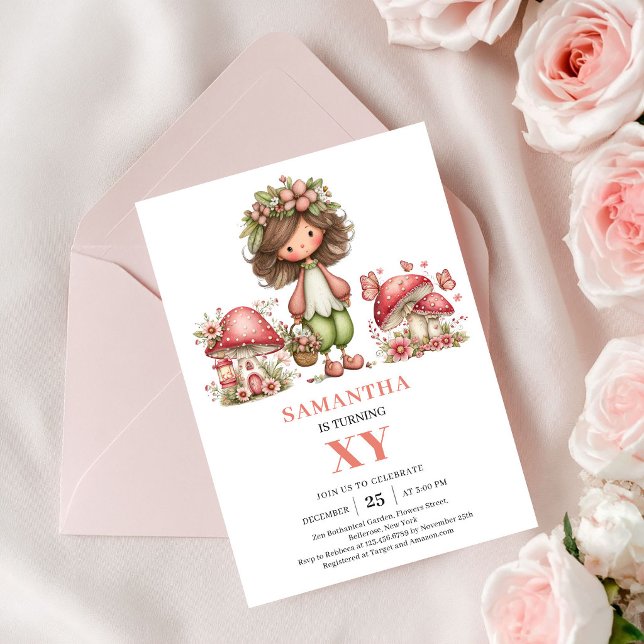 Whimsy Fée 6-års Födelsedags Blommig Festinbjudan Inbjudningar (Whimsy Fairy 6th Birthday Floral Party Invitation)