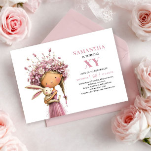 Whimsy Fée Flicka 4-års födelsedags Blush Blommig Inbjudningar