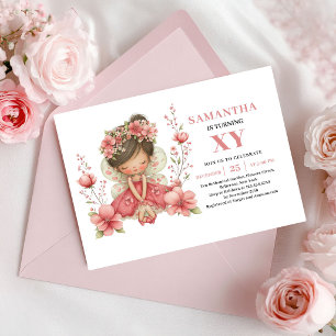 Whimsy Fée Flicka 4-års Födelsedags Blush Rosa Inb Inbjudningar