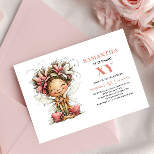 Whimsy Fée Flicka 8-års födelsedags Blommig Rosa i Inbjudningar