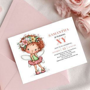 Whimsy Fée Flicka Födelsedagsinbjudan Pastell Rosa Inbjudningar