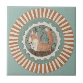 Whimsy Fox Mint Blå Terrakotta Teal Aqua Kakelplatta