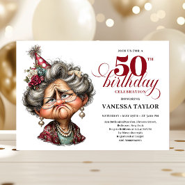 Whimsy funny grumpy woman fifty party editable inbjudningar