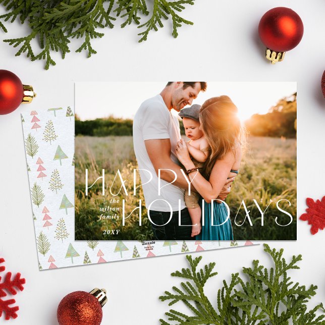 Whimsy God Jul Modern Full Foto   Julkort (Whimsy Happy Holidays Modern Full Photo Holiday Card)
