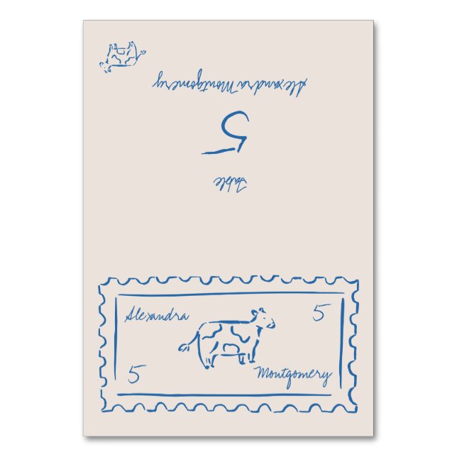 Whimsy Hand Drawn Meal Choice Wedding Place Card Bordsnummer (Framsidan)